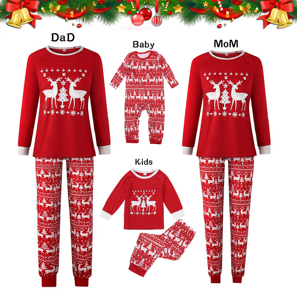 New Christmas Parent-child Wear Home Clothes Pajamas European And American Printing Long-sleeved Family Parent-child Suit