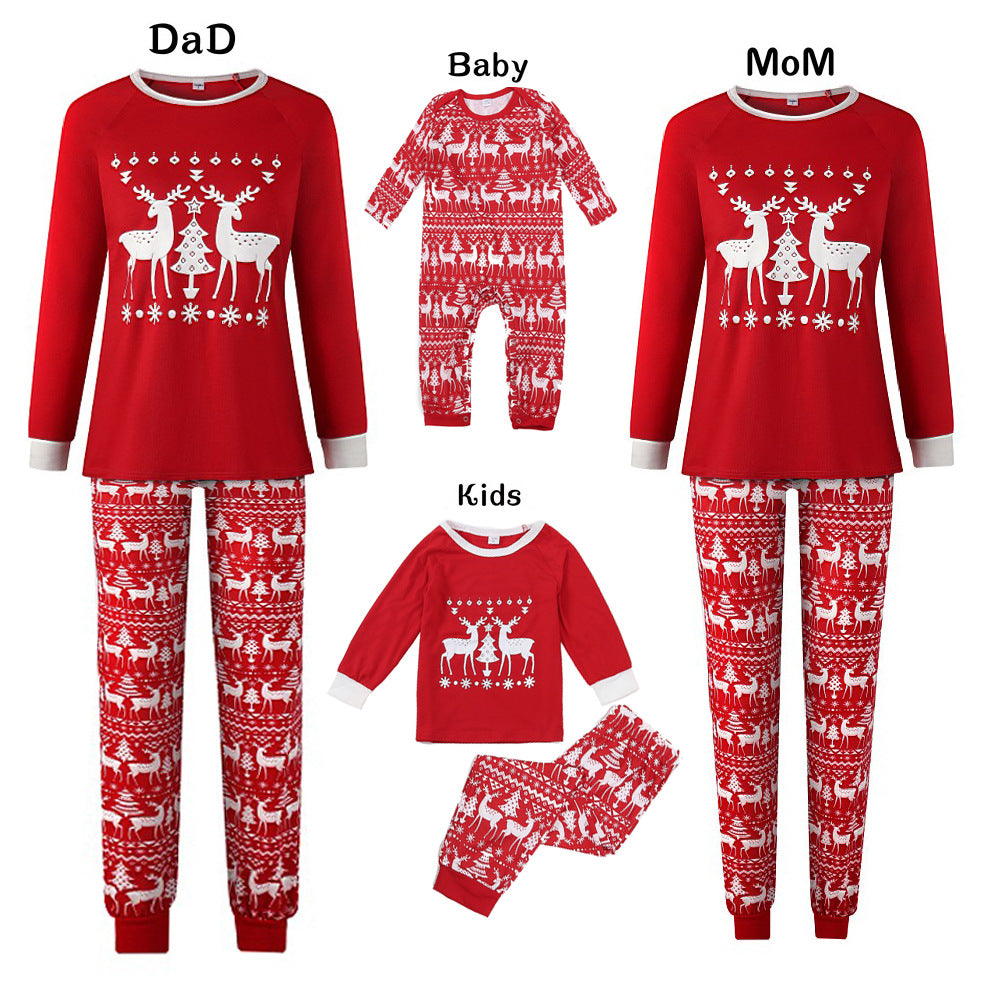 New Christmas Parent-child Wear Home Clothes Pajamas European And American Printing Long-sleeved Family Parent-child Suit
