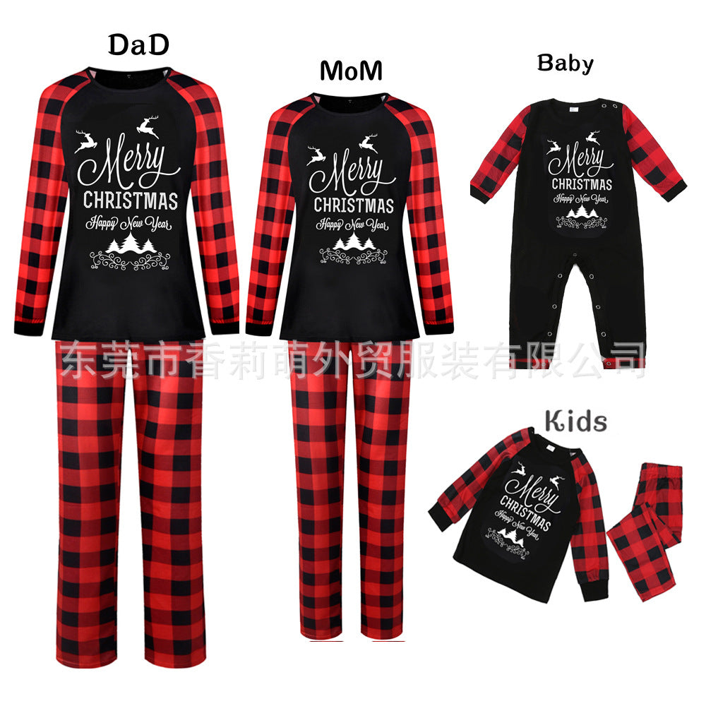 2025 New Letter Printing Plaid Christmas Home Clothes Family Parent-child Suit