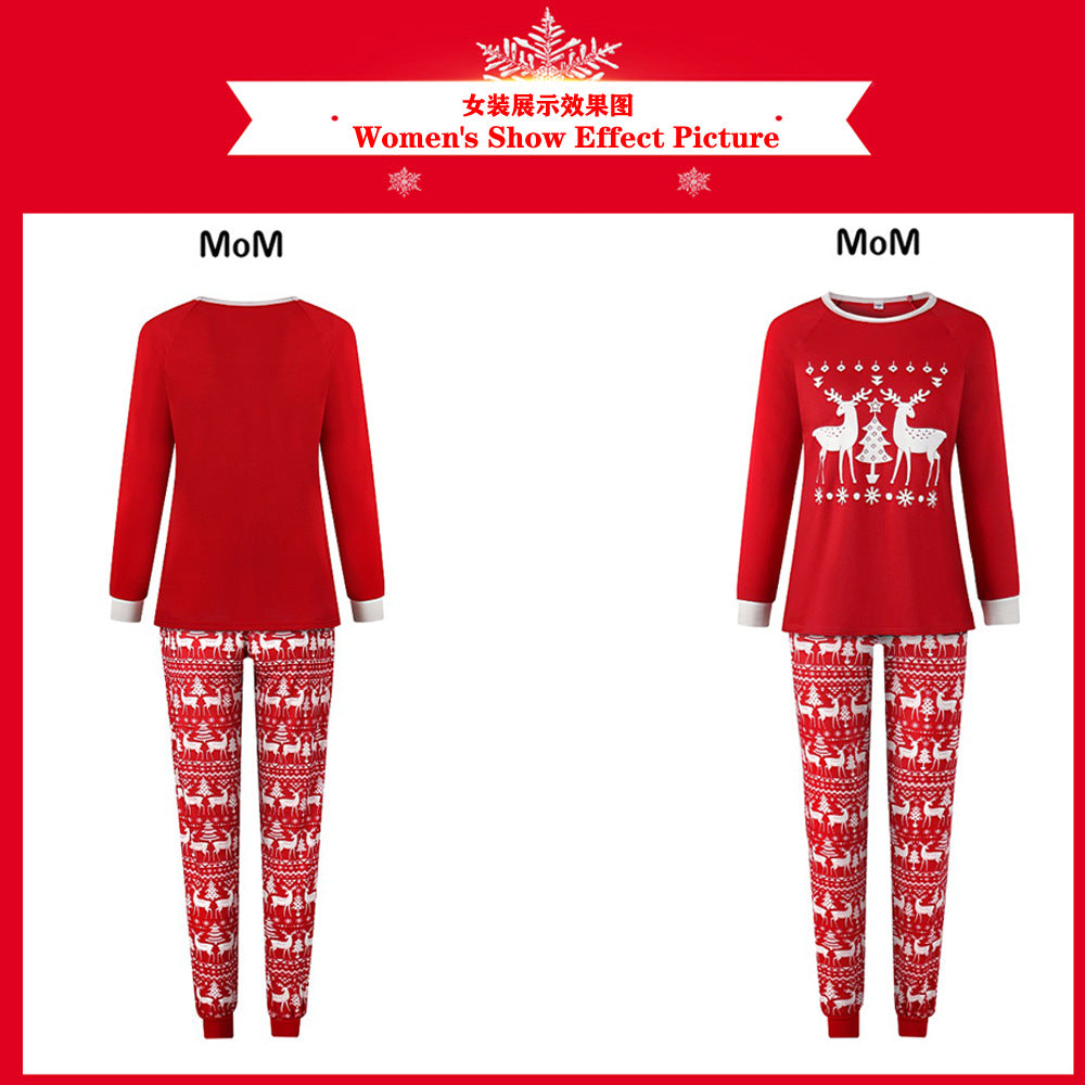 New Christmas Parent-child Wear Home Clothes Pajamas European And American Printing Long-sleeved Family Parent-child Suit