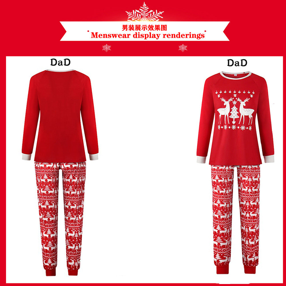 New Christmas Parent-child Wear Home Clothes Pajamas European And American Printing Long-sleeved Family Parent-child Suit