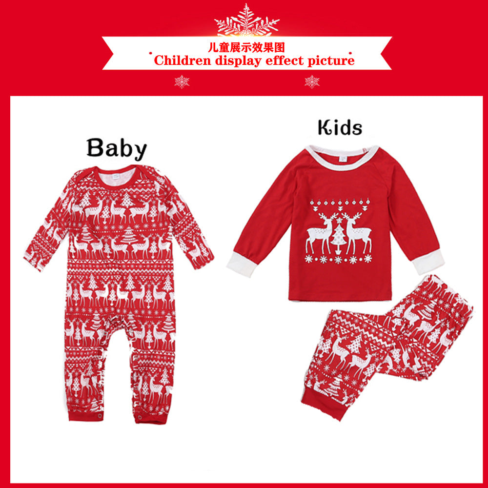 New Christmas Parent-child Wear Home Clothes Pajamas European And American Printing Long-sleeved Family Parent-child Suit