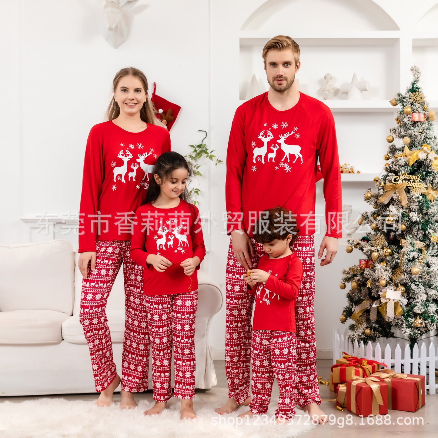 New Parent-child Christmas Pajamas Set Parent-child Home Clothes Cartoon Family Dress Red Spot Christmas Clothes