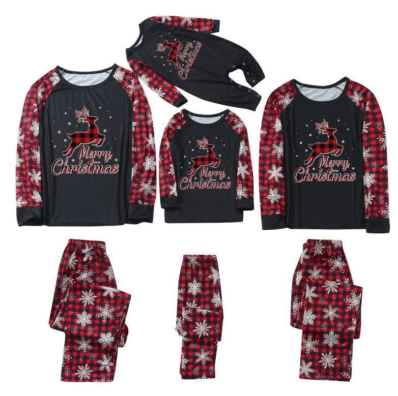 New Autumn And Winter Christmas Printed Home Clothes Christmas Deer Letter Pattern Parent-child Suit
