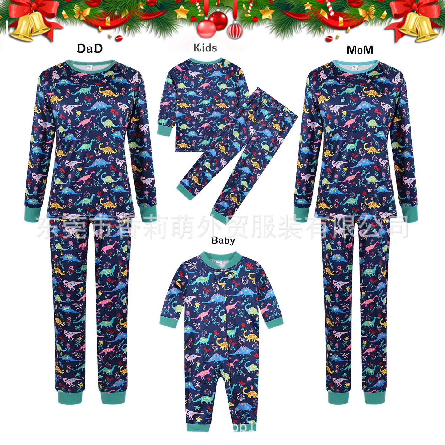 European And American New Parent-child Christmas Suits Parent-child Home Clothes Cartoon Dinosaur Printing Family Of Four Christmas Clothes