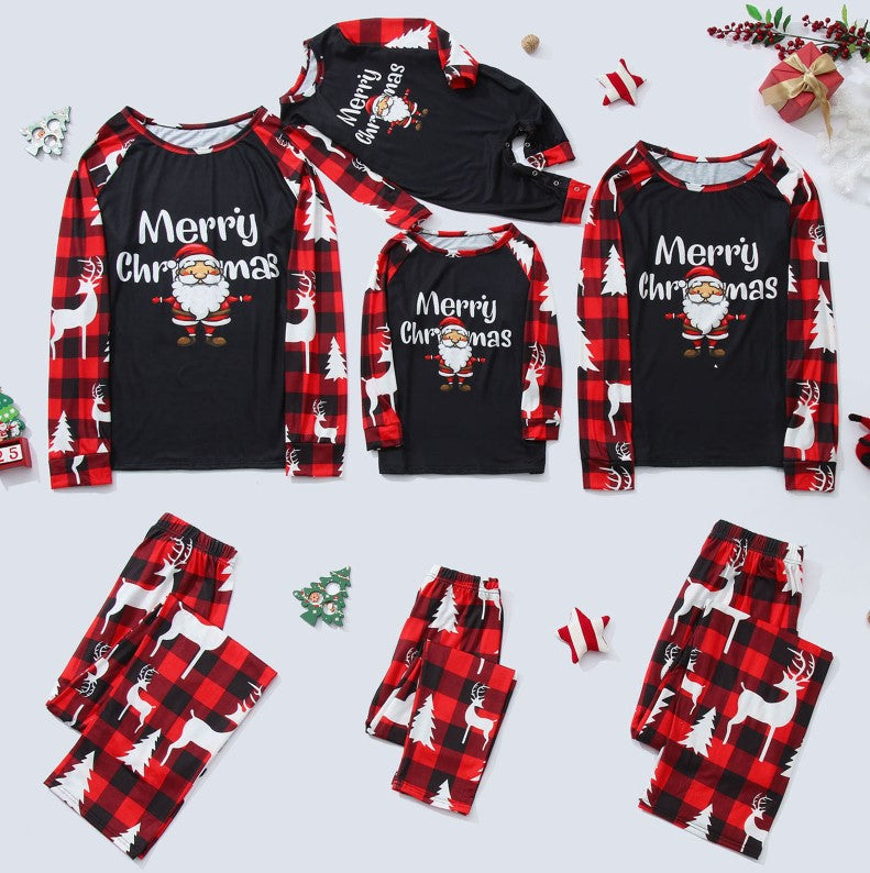 New Autumn And Winter Christmas Printed Home Clothes Christmas Deer Letter Pattern Parent-child Suit