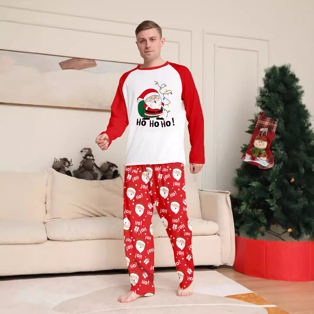 2024 Europe And The United States Cross-border New Santa Claus Letter Cartoon Christmas Parent-child Clothes Printed Home Clothes Pajamas