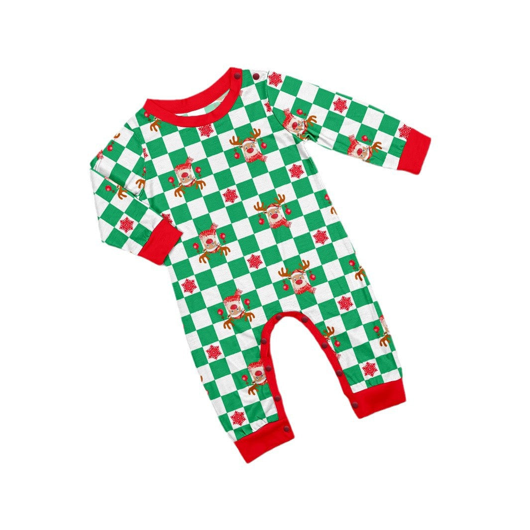 2024 Europe And The United States Cross-border New Christmas Fawn Letter Plaid Christmas Parent-child Printed Home Clothes Pajamas