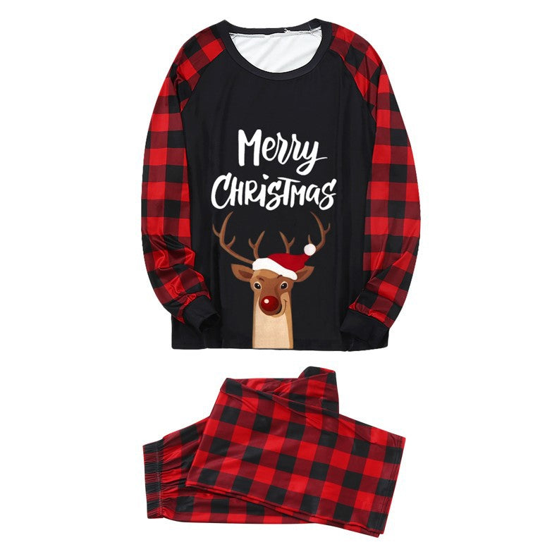 New Autumn And Winter Christmas Printed Home Clothes Christmas Deer Letter Pattern Parent-child Suit