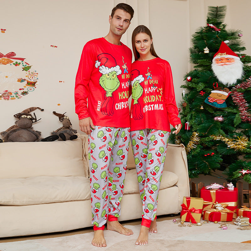 2024 European And American Amazon Christmas New Chic Letter Printing Parent-child Holiday Homewear Pajamas Suit