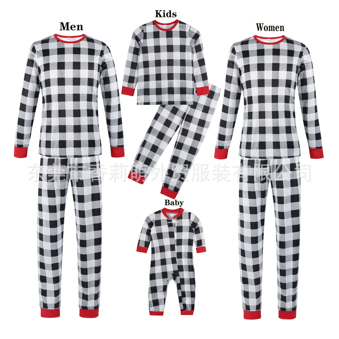 New Family Christmas Parent-child Pajamas Plaid White Family Four Seasons Style Home Clothes