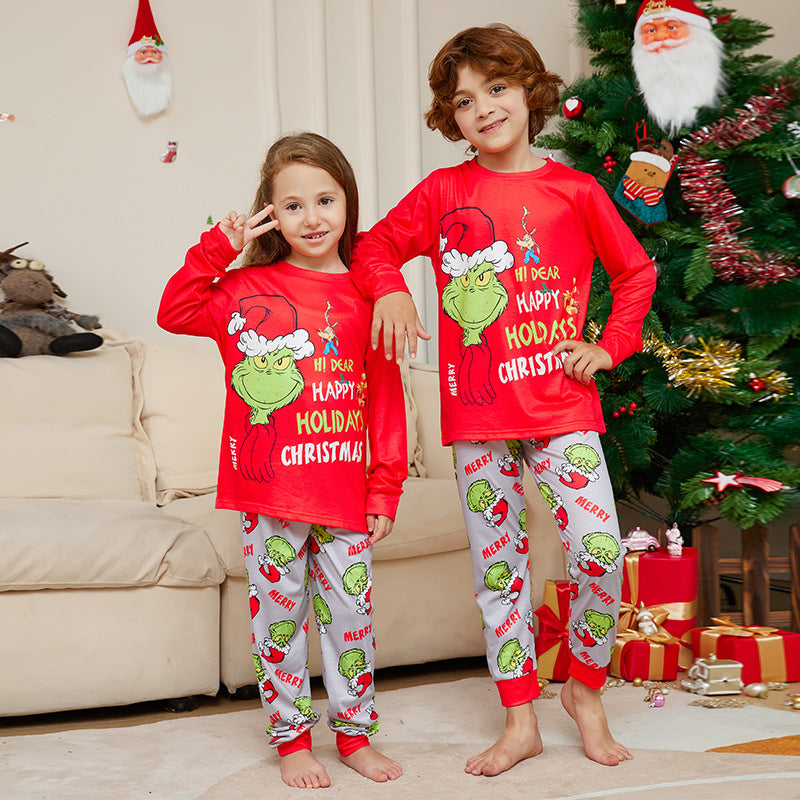 2024 European And American Amazon Christmas New Chic Letter Printing Parent-child Holiday Homewear Pajamas Suit