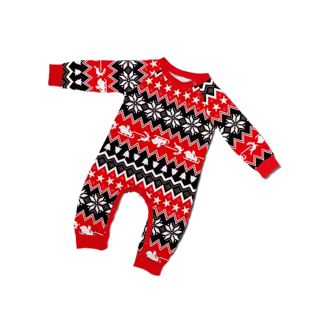 2024 Europe And The United States Cross-border New Christmas Fawn Letter Striped Christmas Parent-child Printed Home Clothes Pajamas