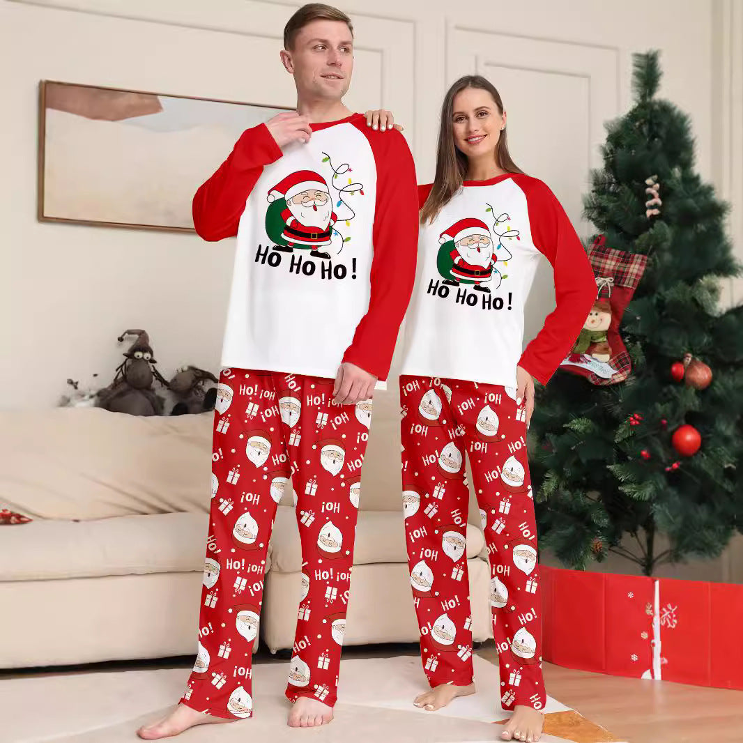 2024 Europe And The United States Cross-border New Santa Claus Letter Cartoon Christmas Parent-child Clothes Printed Home Clothes Pajamas