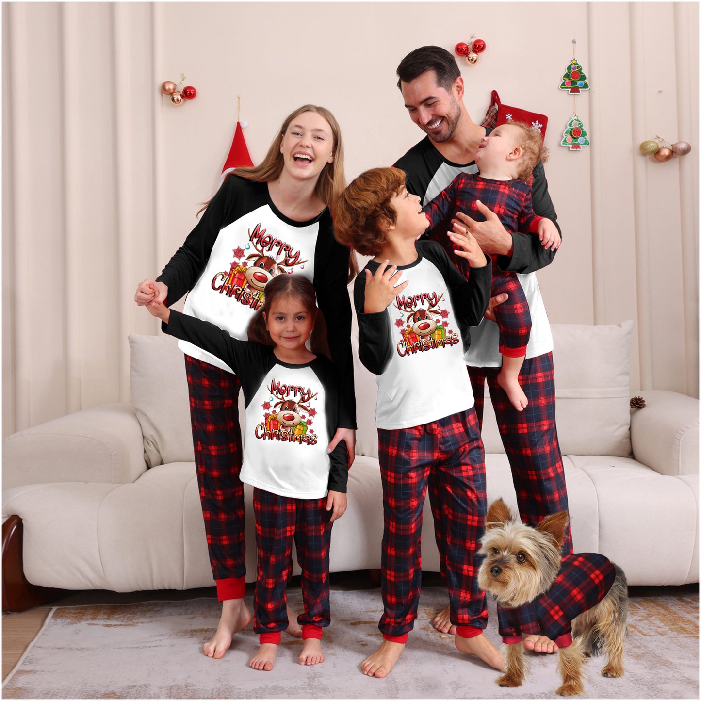 2024 Autumn And Winter Cross-border European And American Boys And Girls Women's Clothing Men's Long Sleeve Trousers New Cross-border Christmas Family Suit