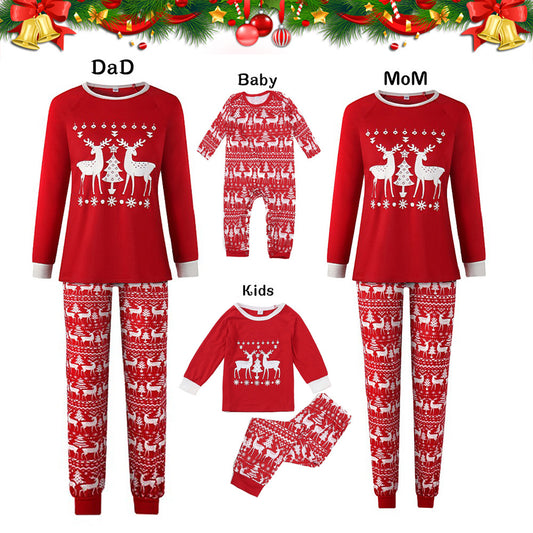 New Christmas Parent-child Wear Home Clothes Pajamas European And American Printing Long-sleeved Family Parent-child Suit
