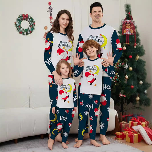 2024 Europe And The United States Cross-border New Santa Claus Letters Snowflake Christmas Parent-child Printed Home Clothes Pajamas