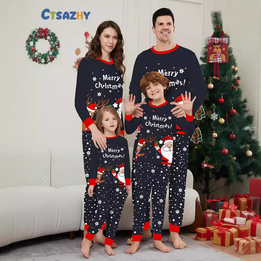 2024 Europe And The United States Cross-border New Santa Claus Deer Letters Christmas Parent-child Printed Home Clothes Sleep