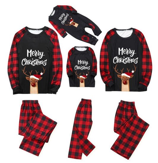 New Autumn And Winter Christmas Printed Home Clothes Christmas Deer Letter Pattern Parent-child Suit