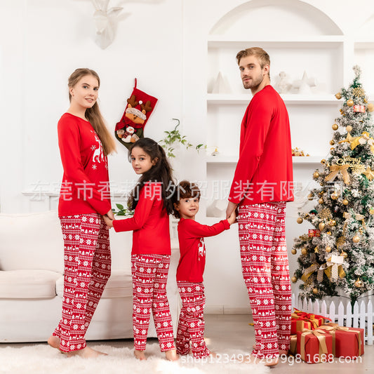 New Parent-child Christmas Pajamas Set Parent-child Home Clothes Cartoon Family Dress Red Spot Christmas Clothes