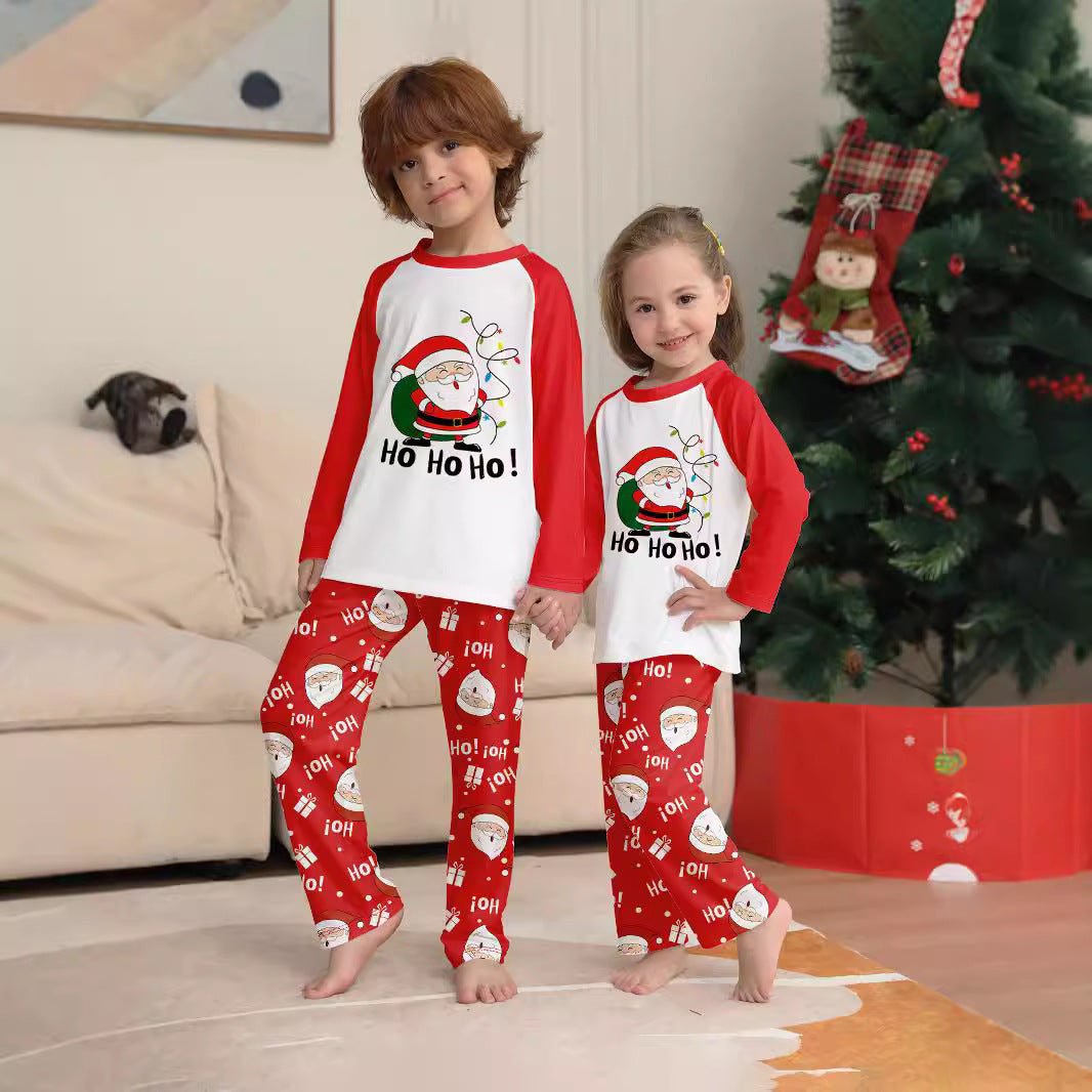 2024 Europe And The United States Cross-border New Santa Claus Letter Cartoon Christmas Parent-child Clothes Printed Home Clothes Pajamas