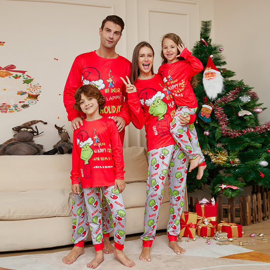 2024 European And American Amazon Christmas New Chic Letter Printing Parent-child Holiday Homewear Pajamas Suit