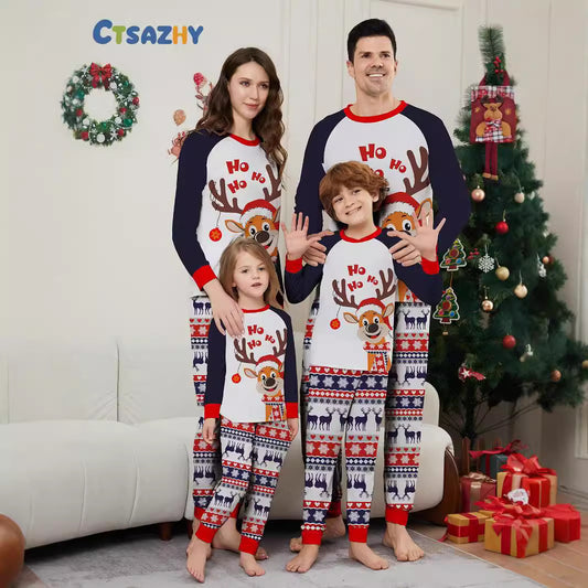 2024 European And American Cross-border New Christmas Fawn Snowflake Letter Striped Christmas Kiss Clothes Printed Home Clothes Sleeping